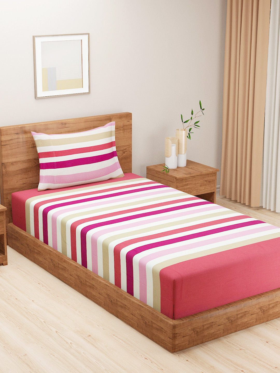 Soft Blush Stripes - Yarn-Dyed Cotton Bedsheet Set