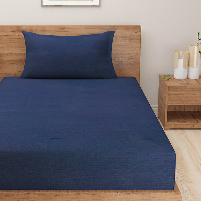 Navy Blue Classic-Self Sanctuary 300TC Pure Cotton Bedsheet Set