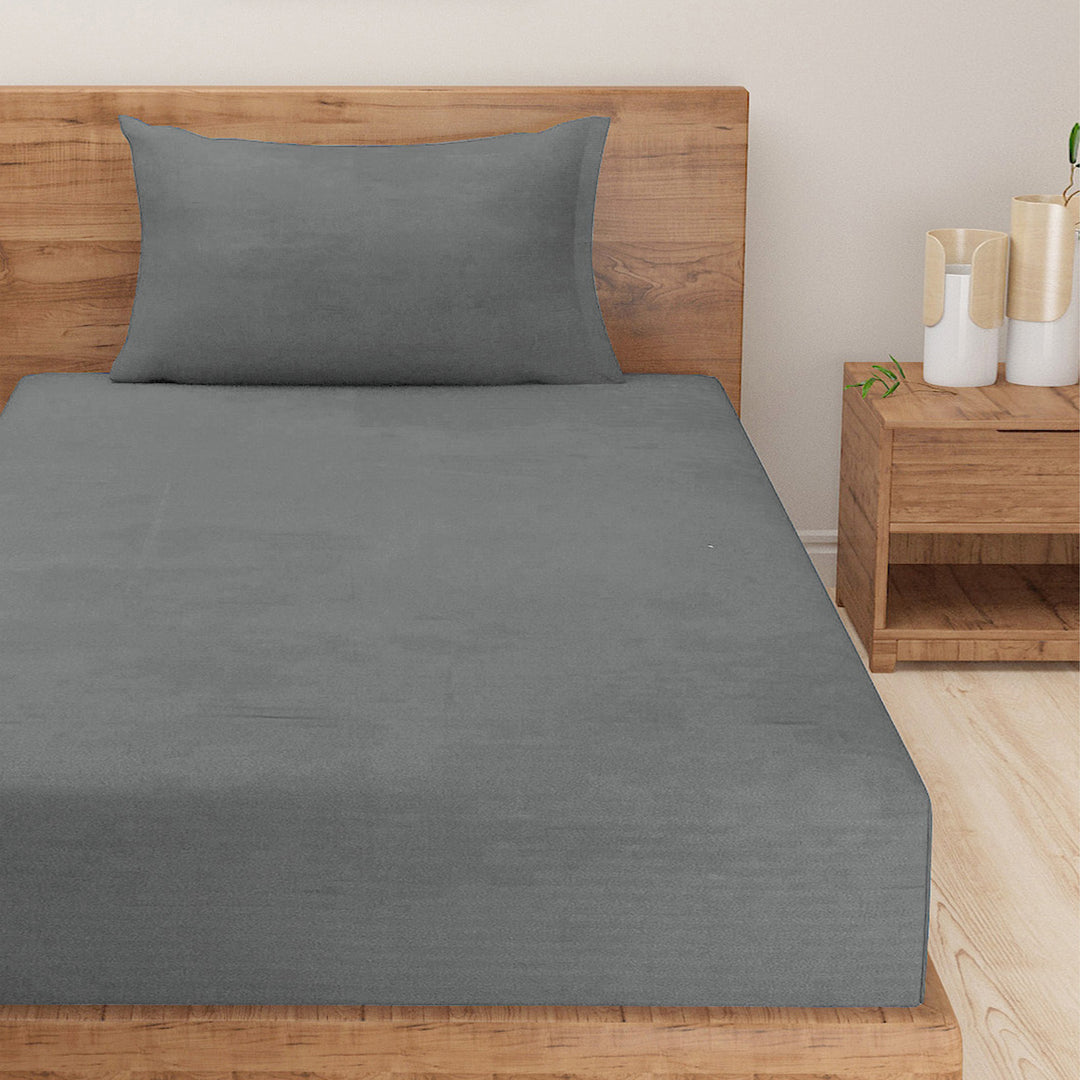 Steel Grey Classic-Self Sanctuary 300TC Pure Cotton Bedsheet Set