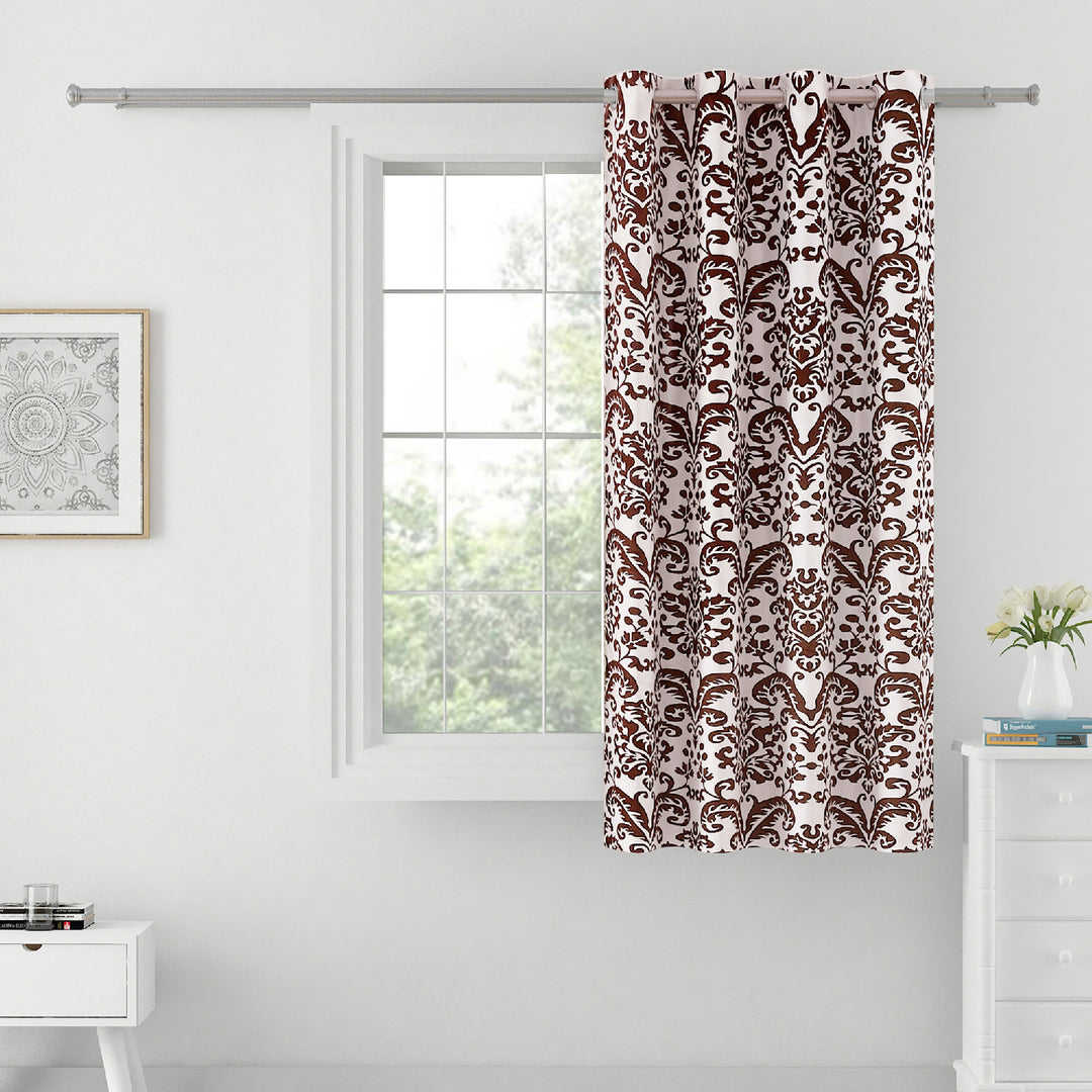 Brown and White Motif Blackout Curtain 140 GSM