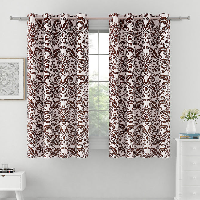 Brown and White Motif Blackout Curtain 140 GSM