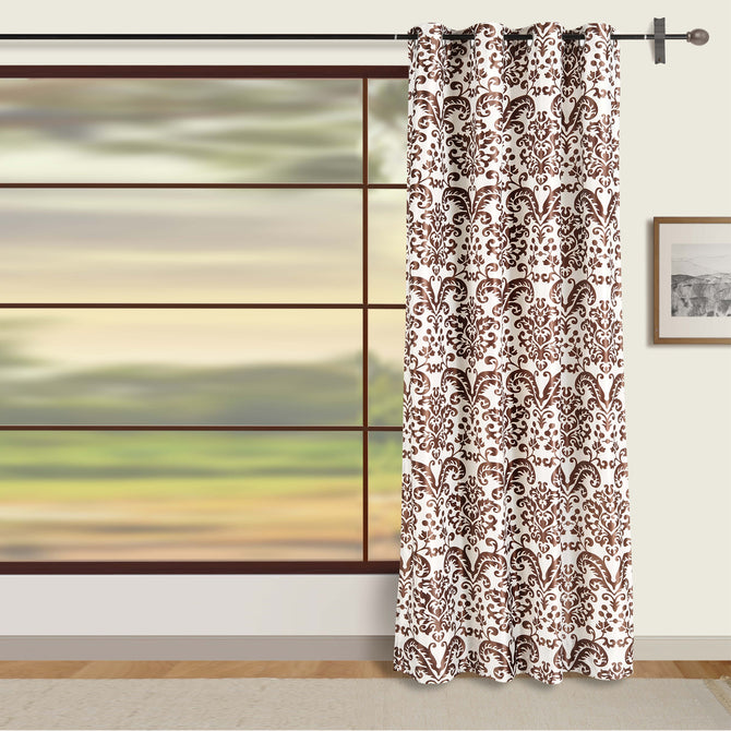 Brown and White Motif Blackout Curtain 140 GSM