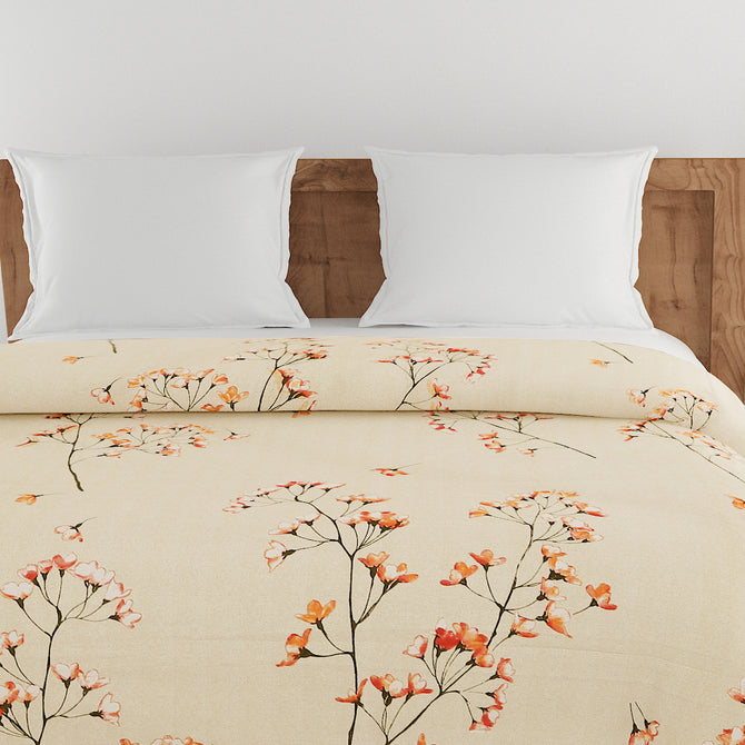 Japanese floral bedsheet, 210TC cotton bedding, traditional blossom design, serene bedroom flowers, Eastern-inspired linens, sophisticated bedspread pattern, peaceful sleep setting, nature-inspired bed decor, cultural home textiles, artistic blossom print, soft cotton comfort, elegant floral bedroom