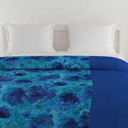 Blue valentine bedsheet set, ocean-themed cotton bedding, 200 thread count luxury sheets, nautical floral bed linens, deep blue bedspread, marine life bedroom decor, elegant floral pattern sheets, romantic bed set, serene ocean bedding, navy blue cotton comfort, underwater botanical design.