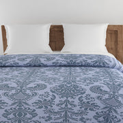 Ethnic motif bedding, 160TC cotton sheets, Luxury blue bedding, Durable cotton bedspread, Soft cotton bed set, Large pattern comforter, Sophisticated bedroom decor, Blue and grey bedding, Contemporary bedroom design, Machine washable cotton set, Stylish bedclothes ensemble, Elegant bedding collection, Bedroom style upgrade, Calm sleeping environment, and Serene bedroom colors come together to create a tranquil and stylish atmosphere for your bedroom.