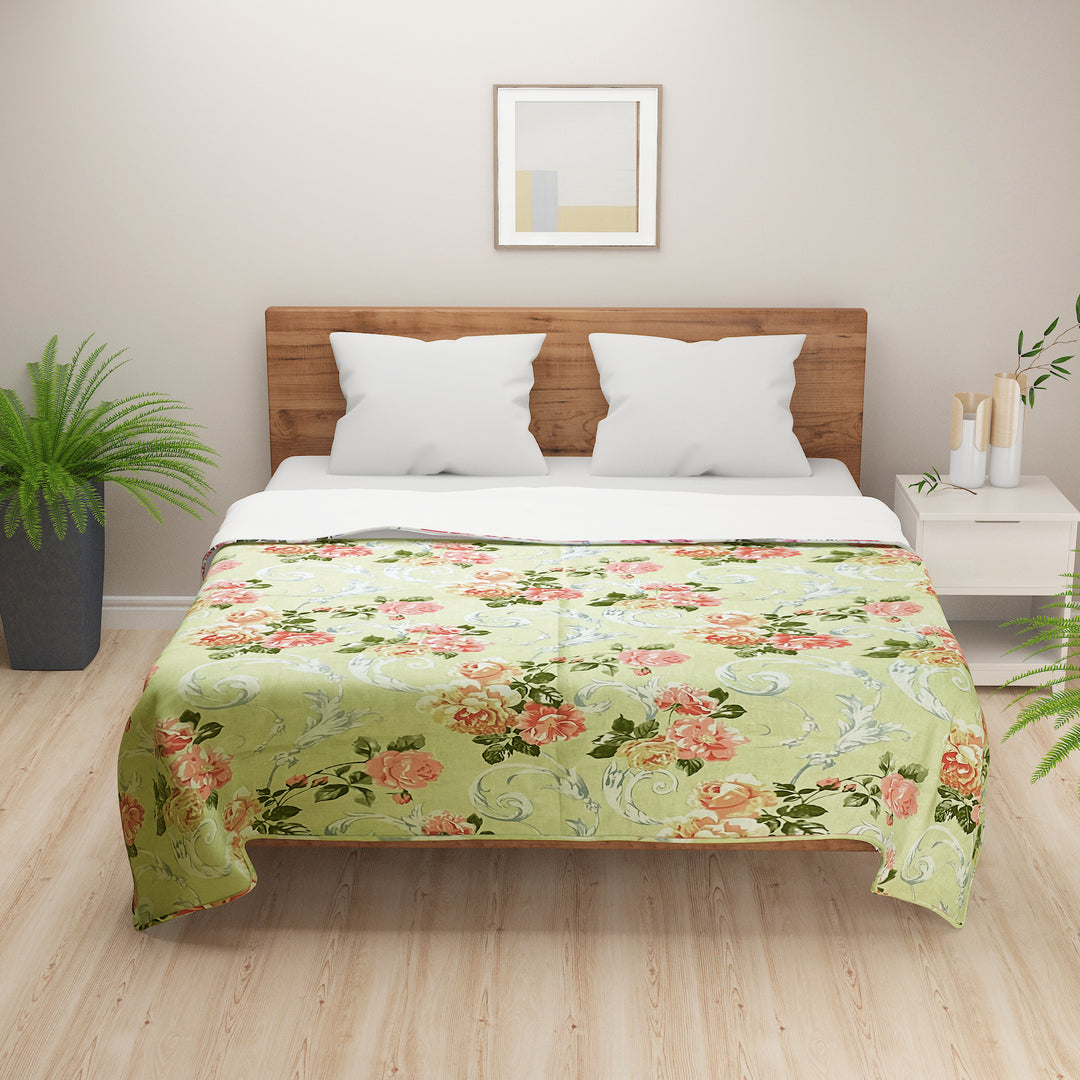 English garden cotton bedsheet, pastoral floral pattern, nature-inspired bedding, green and pink luxury linen, 160 thread count bedspread, multicolor pastel bedroom, large floral print sheets, breathable cotton bed set, botanical bed decor, European floral design, soft cotton comfort, spring-inspired bed linen.