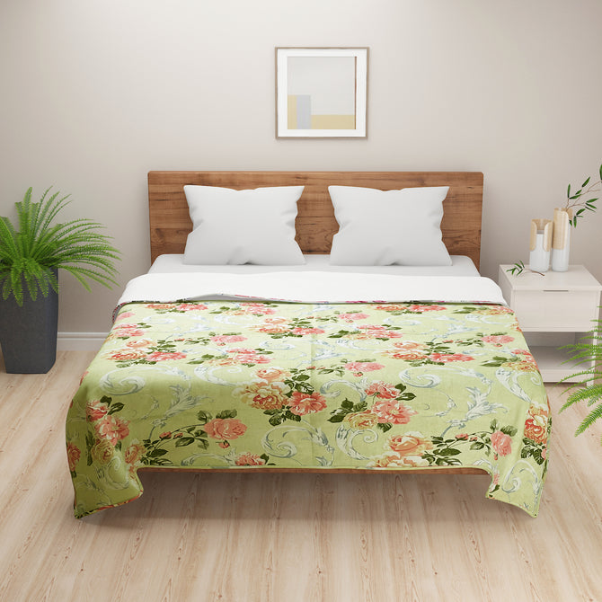 English garden cotton bedsheet, pastoral floral pattern, nature-inspired bedding, green and pink luxury linen, 160 thread count bedspread, multicolor pastel bedroom, large floral print sheets, breathable cotton bed set, botanical bed decor, European floral design, soft cotton comfort, spring-inspired bed linen.