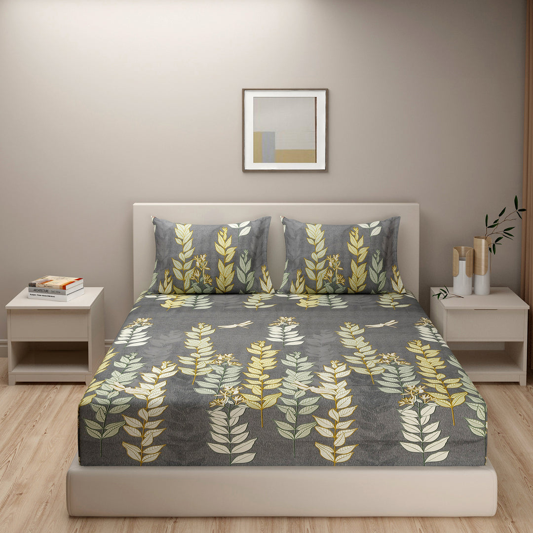 Autumn Whisper - Chic 200TC Blended Cotton Leaf Bedsheet Set