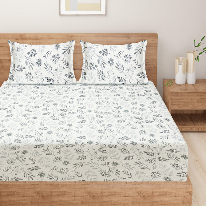 Monochrome Botanicals - Sophisticated 200TC Blended Cotton Bedsheet Set