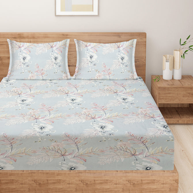 Grand Opal Serenity - Luxurious 200TC Blended Cotton Watercolor Floral Bedsheet Set