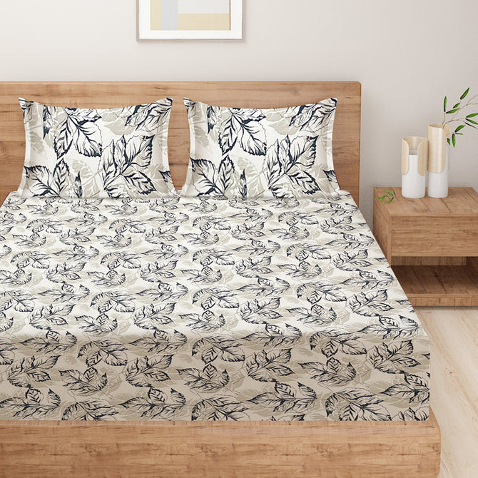 Botanical Bliss - Luxurious 200TC Blended Cotton Leaf Design Bedsheet Set