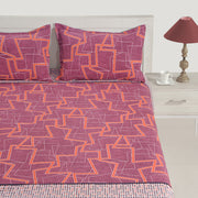 modern geometric bedding, 120TC cotton bedsheet, bold red bedroom decor, contemporary bedspread, stylish cotton bedding, abstract design linens, vibrant bedding set, intricate pattern bed cover, high-quality cotton bedding, unique bedroom aesthetic