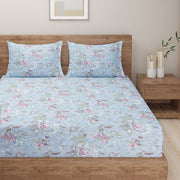 pastel floral bedding, 120TC cotton bedsheet, whimsical bedroom decor, calm floral bedspread, serene bedroom style, soft cotton bedding, premium floral linen, light multicolor bed linen, comfortable stylish bedding, peaceful sleep environment