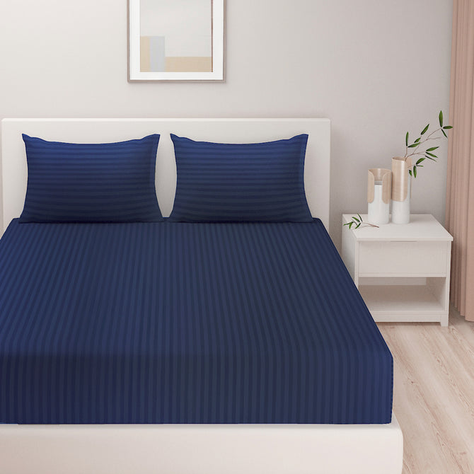 Navy Blue Classic-Self Sanctuary 300TC Pure Cotton Bedsheet Set