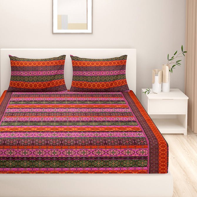 Bohemian Gemstone - Artisanal Ethnic 200TC Cotton Multicolour Bedsheet Set