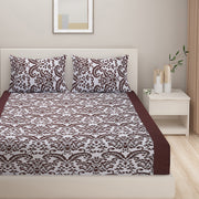 Baroque bedsheet set, geometric pattern bedding, 200 thread count cotton sheets, brown and white bedspread, luxury motif linens, chocolate brown bedroom decor, elegant cotton bed set, sophisticated bedroom design, baroque style duvet cover, classic home textiles, premium cotton bed linens.