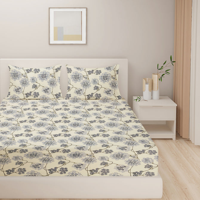 Hydrangea Harmony - Cerulean Bloom 144TC Roto Cotton Bedsheet Set