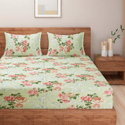 English garden cotton bedsheet, pastoral floral pattern, nature-inspired bedding, green and pink luxury linen, 160 thread count bedspread, multicolor pastel bedroom, large floral print sheets, breathable cotton bed set, botanical bed decor, European floral design, soft cotton comfort, spring-inspired bed linen.