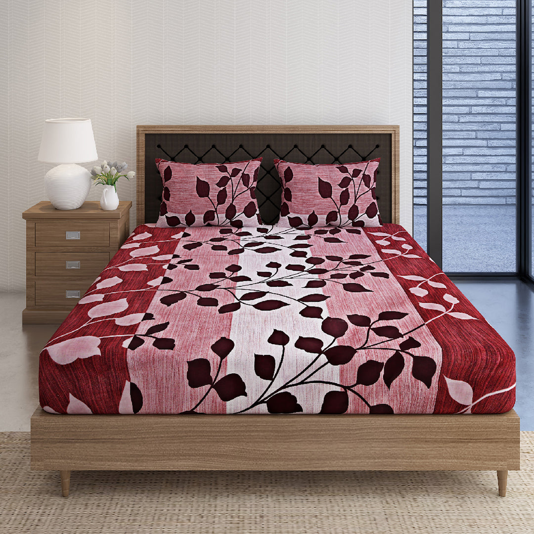 Forrest Vines - Natural Maroon 160TC Cotton Double Bedsheet