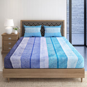 Azure Rhythm - Serene Stripe 100% Cotton Double Bedsheet