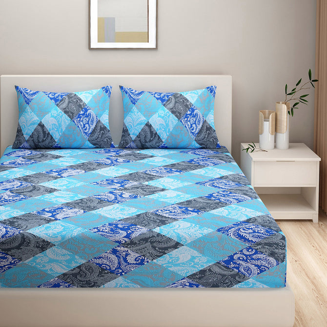 Azure Tapestry - Geometric Essence 160TC Cotton Bedsheet Set