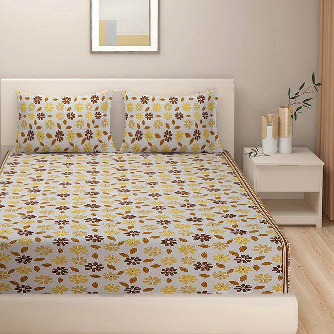 cheerful yellow bedding, daisy print bed set, soft cotton sheets, sunny bedroom design, hypoallergenic bedding, all-season comforter, vibrant floral pattern, quality cotton bedding, 160 thread count luxury, fresh spring bedroom style, bright and bold bed linen.