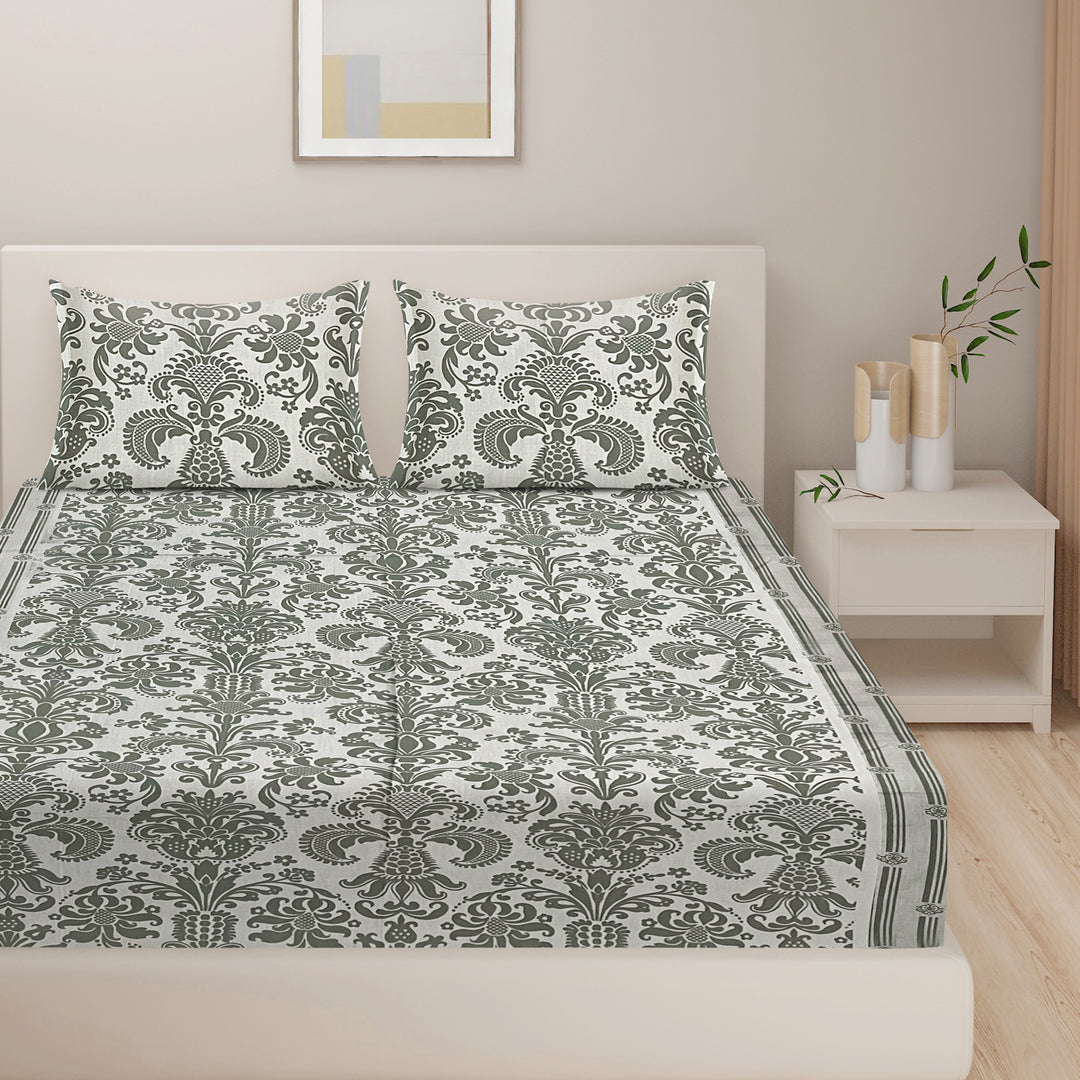 Ethnic motif bedding, 160TC cotton sheets, Luxury blue bedding, Durable cotton bedspread, Soft cotton bed set, Large pattern comforter, Sophisticated bedroom decor, Blue and grey bedding, Contemporary bedroom design, Machine washable cotton set, Stylish bedclothes ensemble, Elegant bedding collection, Bedroom style upgrade, Calm sleeping environment, and Serene bedroom colors come together to create a tranquil and stylish atmosphere for your bedroom.