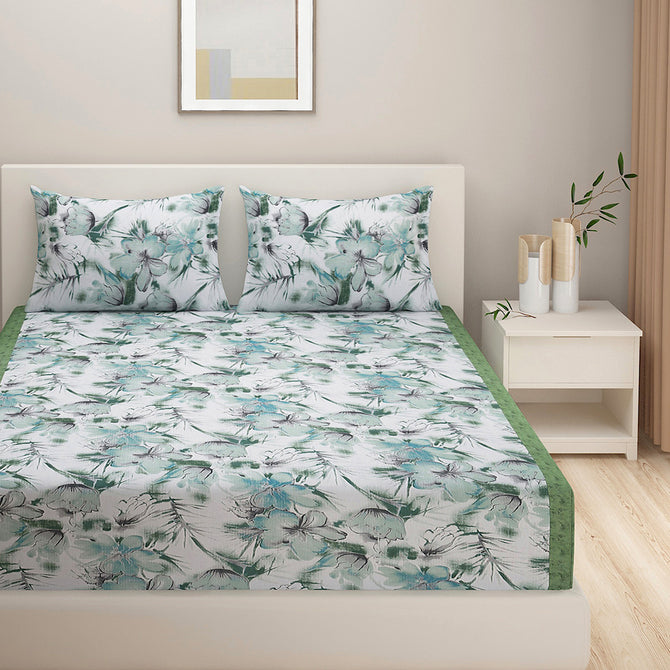 Sea Breeze Blossom 160TC Pure Cotton Botanical  - Aquatic Fantasy Bedsheet Set