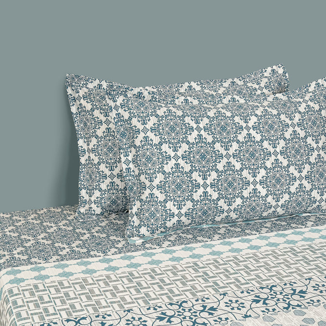 Abstract Mosaic 210TC Turquoise Geometric Waves Bedsheet Set