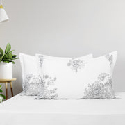 Grey & White Ethereal Blossom  - Ultra Soft 250TC 100% Cotton Satin Bedsheet Set