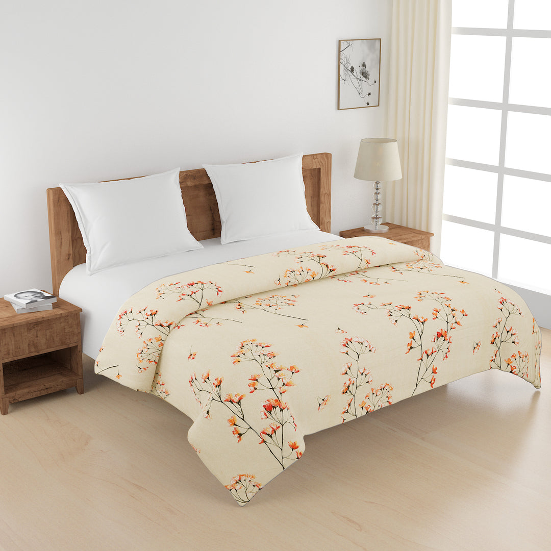 Japanese floral bedsheet, 210TC cotton bedding, traditional blossom design, serene bedroom flowers, Eastern-inspired linens, sophisticated bedspread pattern, peaceful sleep setting, nature-inspired bed decor, cultural home textiles, artistic blossom print, soft cotton comfort, elegant floral bedroom