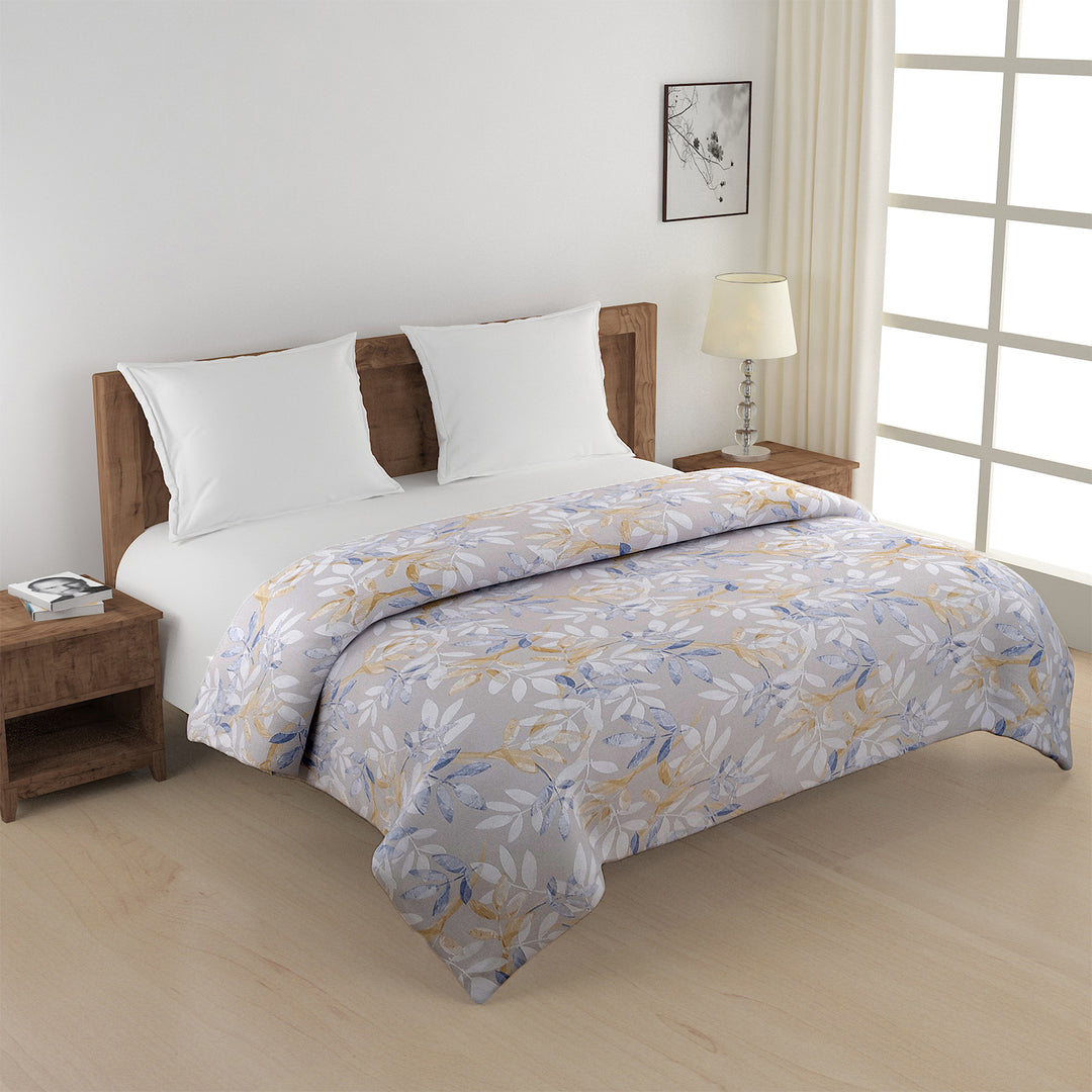 artistic butterfly bedding, 250TC cotton satin sheets, bold floral bedspread, grey and blue bedding set, luxurious cotton satin bed linen, vibrant butterfly design, blue and orange bedding, muted grey floral sheets, contemporary bedroom decor, high-quality cotton satin bedding, artistic motifs bedspread, stylish bedroom design, bold and elegant bed linen