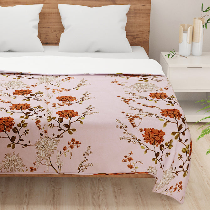 baby pink floral bedsheet, 210TC cotton comfort, grey geometric design, soft pink bedding, elegant flower pattern, quality cotton linen, peaceful bedroom decor, modern floral sheets, chic bedspread, sophisticated bedroom style, comfortable cotton sleepwear, tranquil bed linen