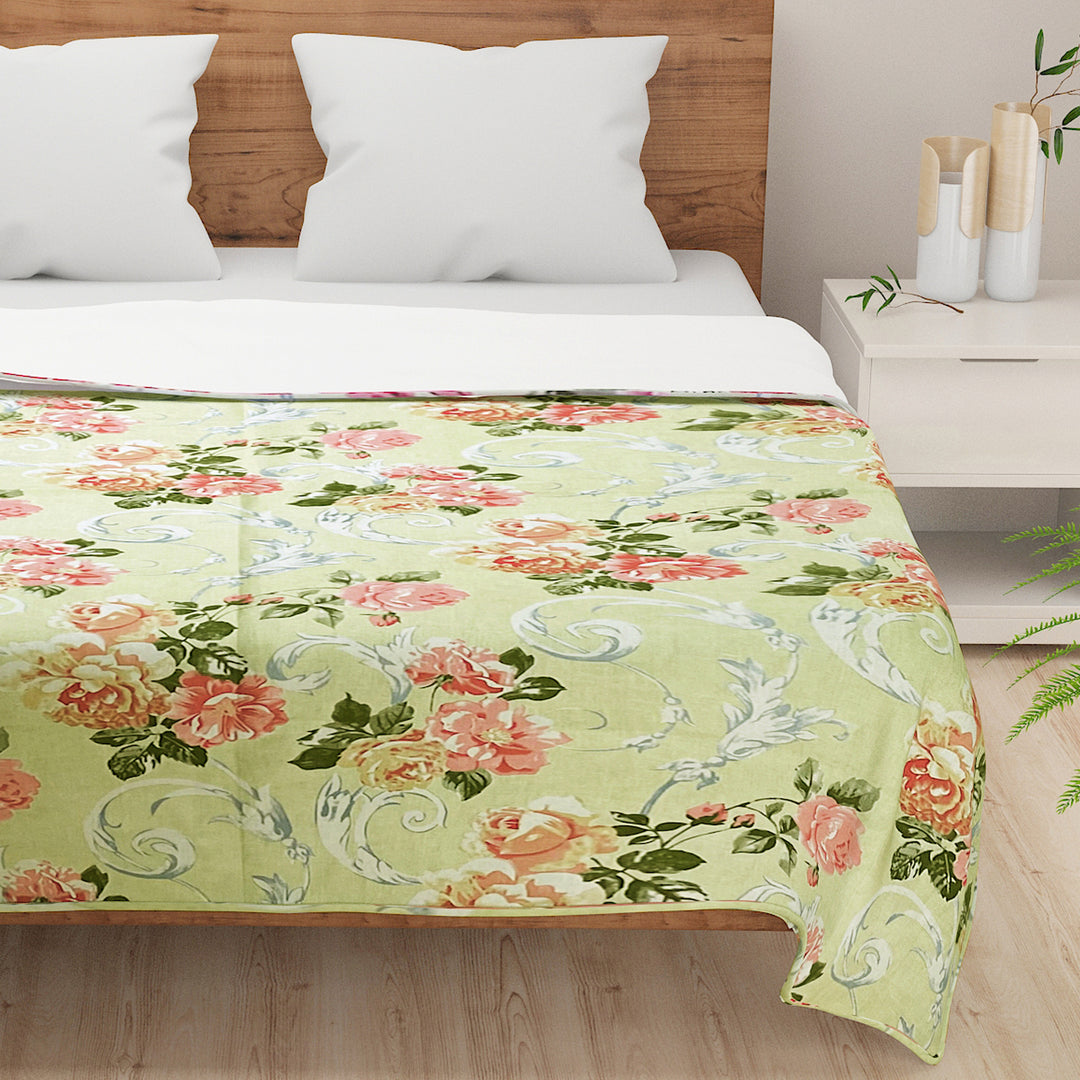 English garden cotton bedsheet, pastoral floral pattern, nature-inspired bedding, green and pink luxury linen, 160 thread count bedspread, multicolor pastel bedroom, large floral print sheets, breathable cotton bed set, botanical bed decor, European floral design, soft cotton comfort, spring-inspired bed linen.