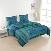 Bohemian cotton bedsheet, Exotic pattern bedding, Jewel-tone bedroom decor, Intricate design bedsheets, Luxury boho bed linen, Artistic cotton bedspread, Vibrant blue green bedsheet, Traditional motif bed cover, Rich patterned textile, Eclectic bedroom style, Ornamental bed decor, Indigo and emerald bedding, Old-world charm bedsheet, Mystical bedroom design, Bohemian sanctuary linen