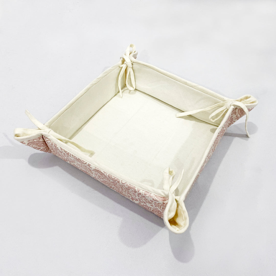 Dual Tone Cream Ethnic Motif Square Bread Basket