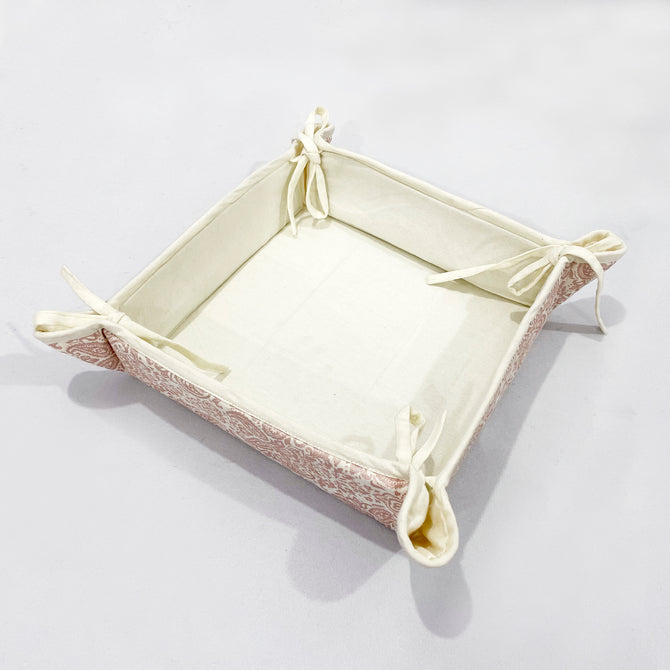 Dual Tone Cream Ethnic Motif Square Bread Basket