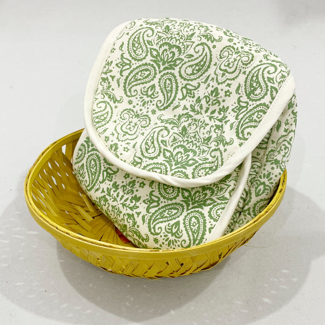 Dual Tone Green Ethnic Motif Round Bread Basket