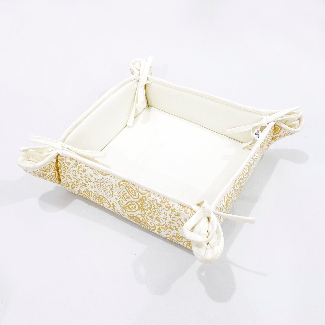 Dual Tone Yellow Ethnic Motif Square Bread Basket