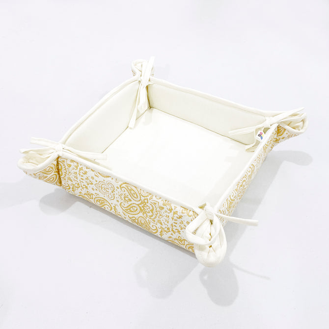 Dual Tone Yellow Ethnic Motif Square Bread Basket