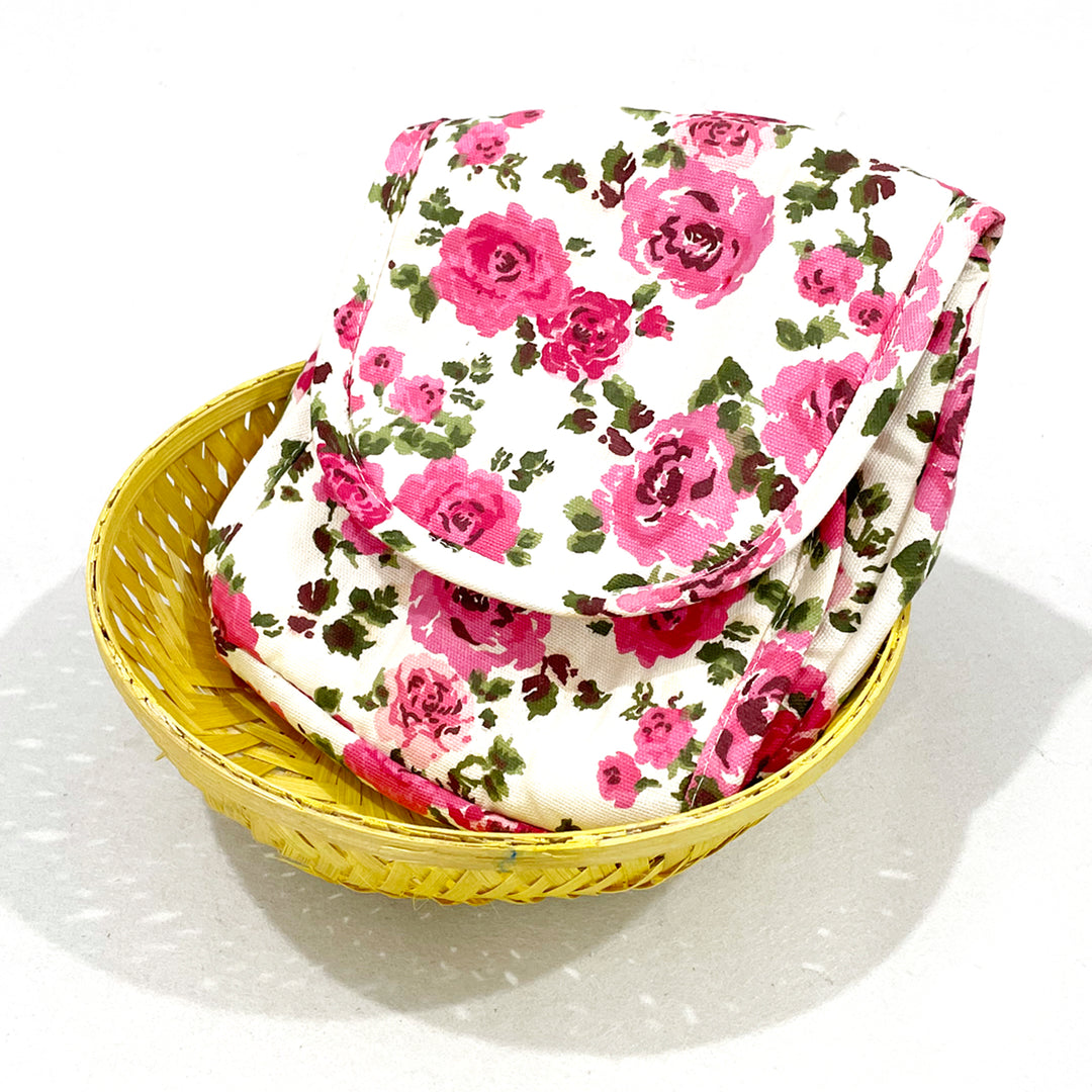 Bright Pink Floral Round Bread Basket