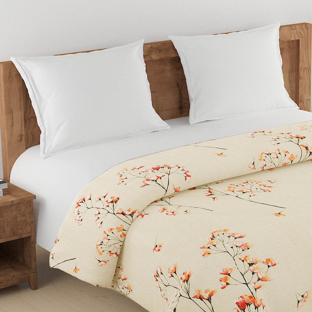 Japanese floral bedsheet, 210TC cotton bedding, traditional blossom design, serene bedroom flowers, Eastern-inspired linens, sophisticated bedspread pattern, peaceful sleep setting, nature-inspired bed decor, cultural home textiles, artistic blossom print, soft cotton comfort, elegant floral bedroom