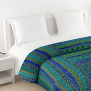 Bohemian cotton bedsheet, Exotic pattern bedding, Jewel-tone bedroom decor, Intricate design bedsheets, Luxury boho bed linen, Artistic cotton bedspread, Vibrant blue green bedsheet, Traditional motif bed cover, Rich patterned textile, Eclectic bedroom style, Ornamental bed decor, Indigo and emerald bedding, Old-world charm bedsheet, Mystical bedroom design, Bohemian sanctuary linen