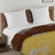 sublime morning bedding, 250TC cotton satin sheets, leafy floral bedspread, yellow and brown bedding set, luxurious cotton satin bed linen, earthy morning design, yellow and brown bedding, serene sunrise bedspread, natural look bedding, high-quality cotton satin bedding, nature-inspired bed linen, stylish bedroom design, elegant bed linen set