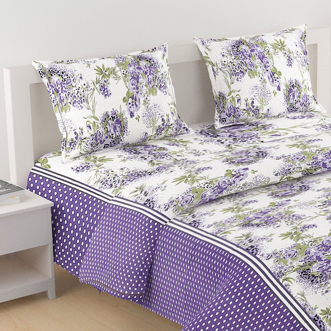 Whispering Lilacs bedding, 160TC purple garden bedspread, floral mix n match sheets, 100% cotton floral bedding, purple white green bedroom, violet grape comforter, luxurious cotton duvet, hypoallergenic floral linen, spring bloom bed set, vibrant bedroom decor, botanical print bedding, serene garden theme, elegant floral patterns, cozy bedroom textiles, high-quality cotton fabric, comfortable and breathable, botanical bedroom aesthetics, lilac-inspired bedding collection, nature-themed sleep sanctuary