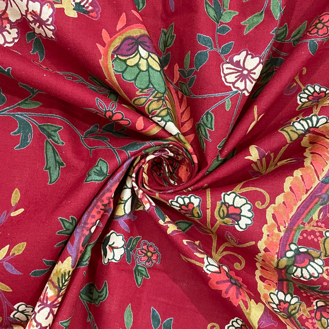 Crimson paisley bedsheet, luxury cotton bedding, 200 thread count bed linens, maroon floral pattern, garden-inspired bedspread, traditional paisley bed set, opulent bedding collection, crimson garden bedroom, artisanal paisley design, high-quality cotton bed sheets, regal bedroom decor, paisley cotton duvet set.