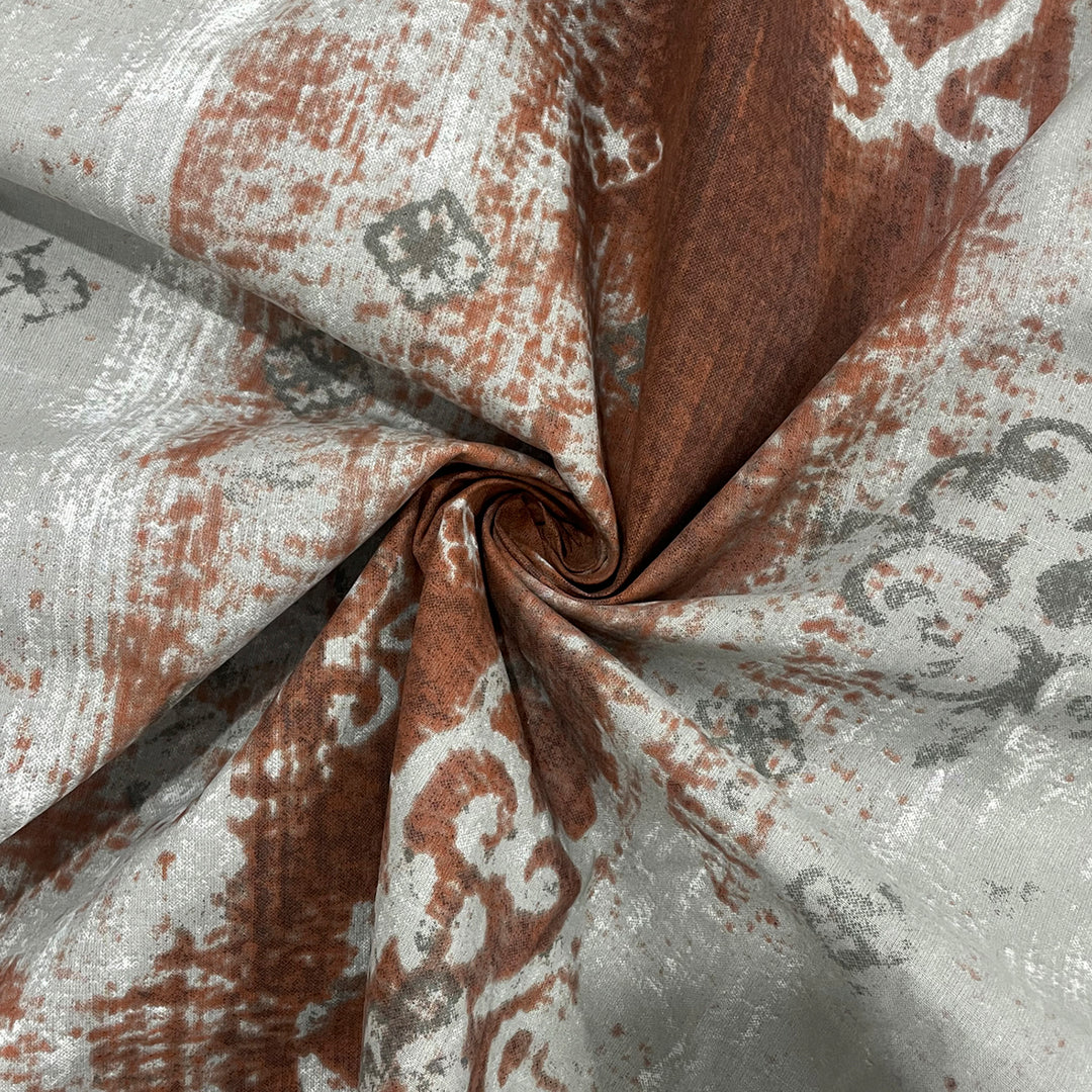 Rustic cotton bedsheet, ethnic motif bedding, 160TC earthy bed linen, brown rust patterned bedspread, multicolor ethnic design, earthen bedroom decor, large pattern sheets, abstract artisan textiles, comfortable cotton bed set, breathable rustic bed linen, traditional patterned bedding.