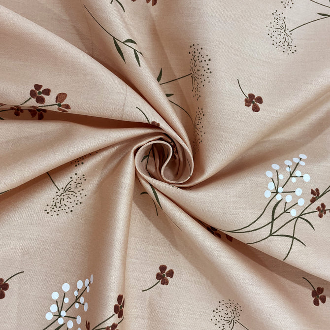 Meadows Blush bedding, floral peach cotton satin, hypoallergenic bed set, all-season comfort bedding, serene botanical design, luxury bedroom textiles, soft satin sheets, durable and soft bedspread, elegant meadow-inspired linens, peaceful bedroom aesthetic.