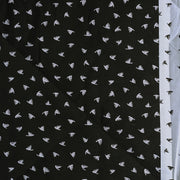 Geometric bird print bedsheet set, 200TC cotton bedding, black and white bedroom design, abstract pattern sheets, modern duo-tone linens, contemporary avian design, small pattern bedspread, complementary bedsheet set, stylish geometric decor, luxury cotton bed set, artistic bird motif, minimalistic bedroom style.