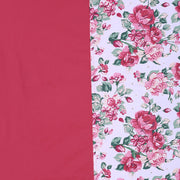 floral cotton bedsheet, chic floral design, pure cotton bedding, vibrant bed linen, rose pattern bedsheet, luxury floral bedspread, crisp white cotton, bedroom decor blooms, botanical print sheets, elegant rose bedding, stylish crimson edge linen, soft bed decor, tranquil floral sleepwear, lush garden bedsheet